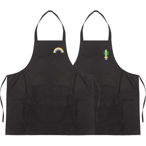 Tabliers de cuisine ajustables à motifs de dessins animés, lot de 2, noirs (1/5)