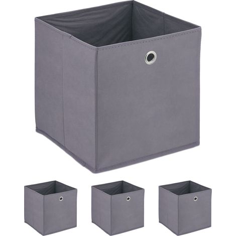 Relaxdays Set of 4 Storage Boxes, Foldable, HWD: 30x30x30 cm, Fabric Storage Box with Handle, Open Shelf Basket, White (1/5)