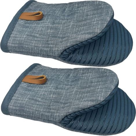 1 paire de mini maniques de cuisine en silicone, résistantes à la chaleur 260°C, surfaces antidérapantes, boucle de suspension (03 Bleu) (1/5)