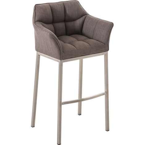 Sgabello da bar sedia alta con cucitura quadrata seduta in tessuto grigio 4 gambe stabili in acciaio inox 100004724