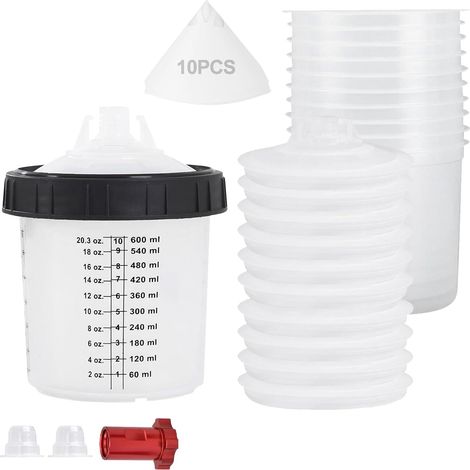 Gobelets Jetables Pour De Peinture, 600ml Gobelet Mélangeur de Pulvérisateur de Peinture, Gobelets de Mélange de Peintures Jetables, Kit de Pulvérisation de Peinturee Voiture, 10 Godets Intérieurs (1/5)