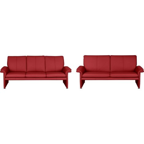 Ensemble Canapé 3 places et 2 places en 100% tout cuir italien vachette COMO, rouge foncé (1/5)
