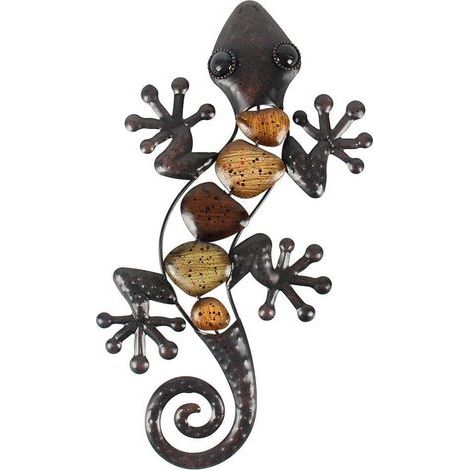 Décorations murales en métal Gecko décorations de jardin lézard extérieur pour patio ou clôture, 15 pouces de long (1/5)