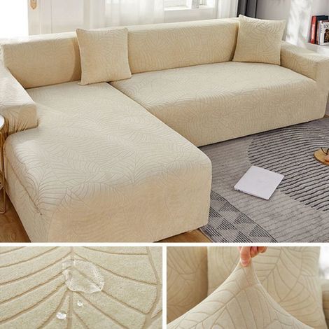 Housses de canap Jacquard paisses housse de canap solide protecteur en forme de L housses de banc 3 sige Beige mul HOUSSE DE CANAPE (1/4)