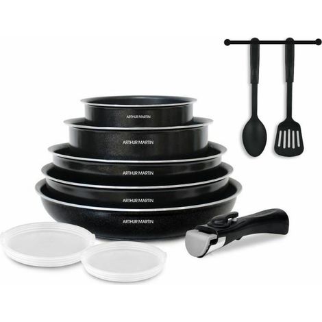 Batterie de cuisine 10 pieces Arthur Martin - Aluminium - Tous feux sauf induction - Noir (1/5)