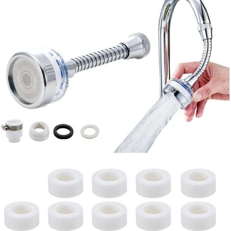 JSSEVN - 360° Rotating Anti-Limescale Faucet Filter, Faucet Limescale Filter, Anti-Limescale Filter with Universal Adapter, 9-Piece Filter Cartridge, Long (1/5)