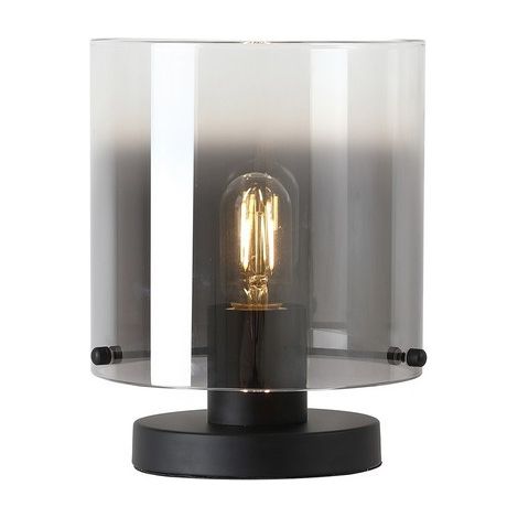 Lampada da tavolo Sweden 1Lt, metallo nero opaco con vetro sfumato fumè (1/4)