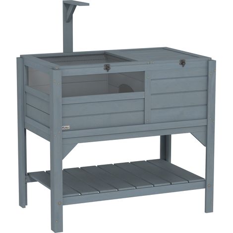 Enclos à tortue surélevé avec étagère de rangement en bois de pin - dim. 103H x 84L x 51l cm (1/5)