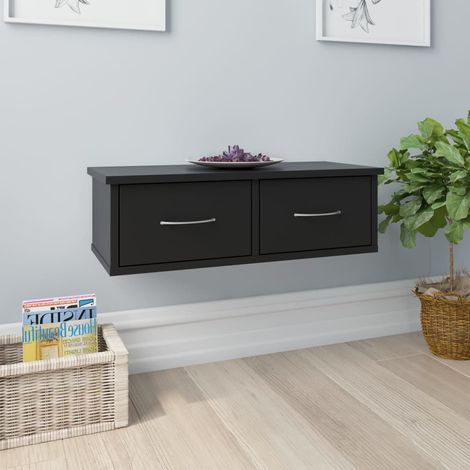 vidaXL Scaffale con Cassetti a Parete Nero 60x26x18,5 cm