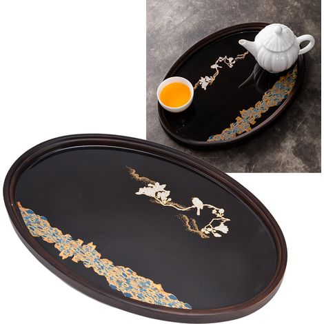 Plateau à thé ovale de petite taille, couleur bambou et noyer, idéal pour l'infusion à sec à domicile. Soucoupe à thé créative en résine japonaise, style Kung Fu. (1/5)