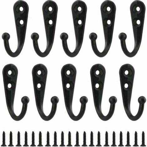 Ganci appendiabiti da parete in stile retrò - Metallo nero - Confezione da 10 - Include 20 viti - 45x30 mm - Portata massima 5 kg (1/3)