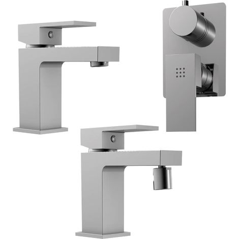 Ensemble mitigeur avec lavabo et bidet sans vidange et douche encastrée avec inverseur en laiton chromé Mod. Grace