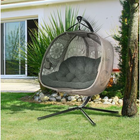 Fauteuil suspendu 2 places 132x126x172 cm en acier sable pliable pour balcon – MEUBLIV (1/5)