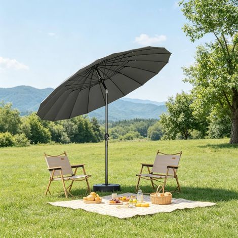 Sombrilla de jardín de metal y fibra de vidrio gris oscuro Ø257 cm con inclinación y manivela, sin base (1/5)