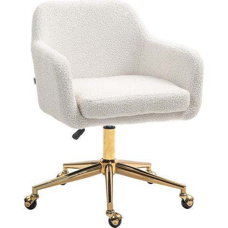 Silla de oficina ajustable giratoria con respaldo y reposabrazos, color blanco crema (1/5)