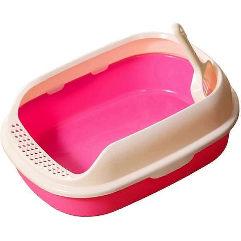 Robuste Katzentoilette mit hohem Rand, Sandkasten, offenem Deckel, halboffener Katzenklo für Wohnungskatzen, leicht zu reinigen-Pink (1/5)