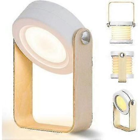 Lampe de chevet tactile LED ACKERMAN à intensité variable, lampe de table rétro avec poignée en bois, 3 niveaux de luminosité (blanc) (1/4)
