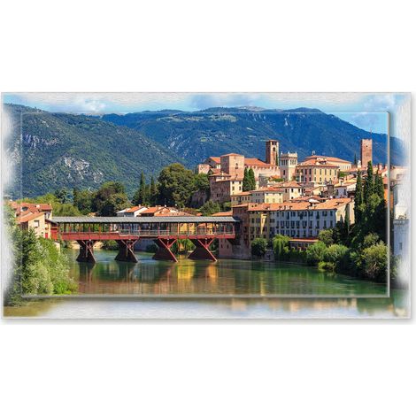 Lupia - Quadro moderno su Tela con Cornice stampata NEWEXT 75x135 cm, paesaggi localismi italiani, per casa soggiorno capezzale camera da letto hotel ufficio, VICENZA PONTE VECCHIO (1/4)