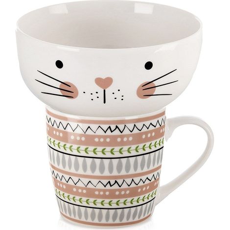 Mug enfant avec bol, chat en porcelaine, 2 pcs. (1/5)