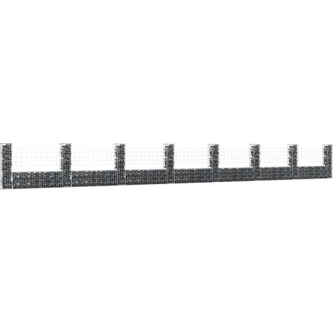 vidaXL Cesto Gabbione a U con 8 Pali in Ferro 860x20x100 cm