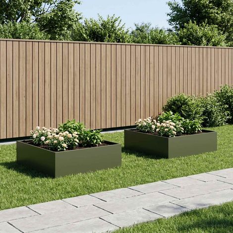 vidaXL Macetero de Jardín 2 uds. Verde oliva 80 x 80 x 30 cm (1/5)