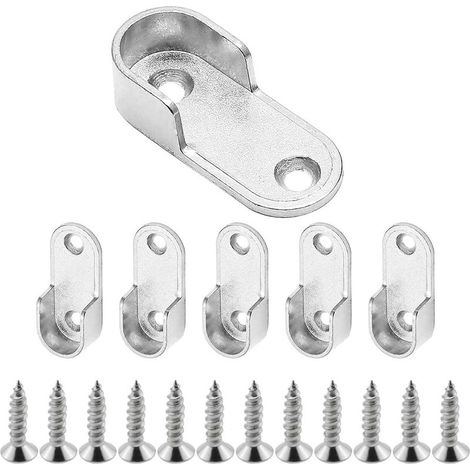 Asta di supporto Armadio, 6 pz appenderia Con 12 Viti, Staffa Asta, Ripostiglio supporto Ovale Bar Armadio, per supporto per Asta Tenda, Bar Armadio abito, Cappotto rack (1/5)