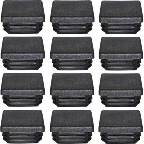 (12pcs)Bouchon Plastique 50x50mm Embout Tube Carre Noir Plastique Embout Bouchons D'obturation pour Pieds de Meuble Trampoline 12 Pcs