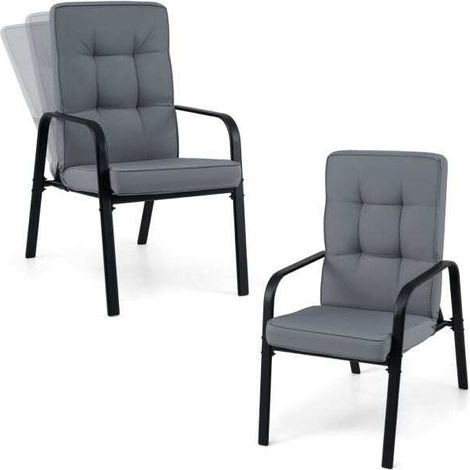 Lot de 2 fauteuils de jardin gris avec dossier inclinable 5 positions (1/5)