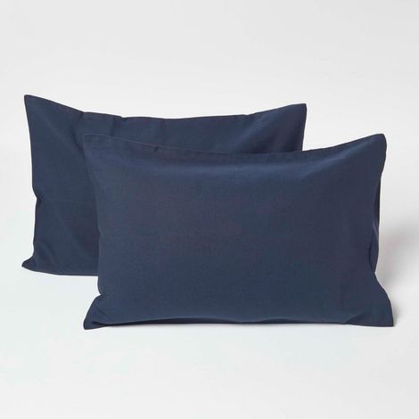 HOMESCAPES Kinder-Kissenbezug 40 x 60 cm aus Leinen, dunkelblau, 2er Set