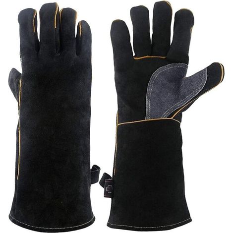 Gants de soudure résistants à l'abrasion pour manipulation flammes nues, bois de chauffage, cheminée, poêle, four et barbecue (1/4)