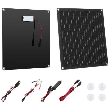 12V Monokristallines Solarpanel-Kit 20 W, Batterieladegerät mit integriertem Smart Controller & 3 Verbindungskabeln, tragbar für Wohnmobil, Auto, Motorrad, Boot, Van, Camper (1/5)