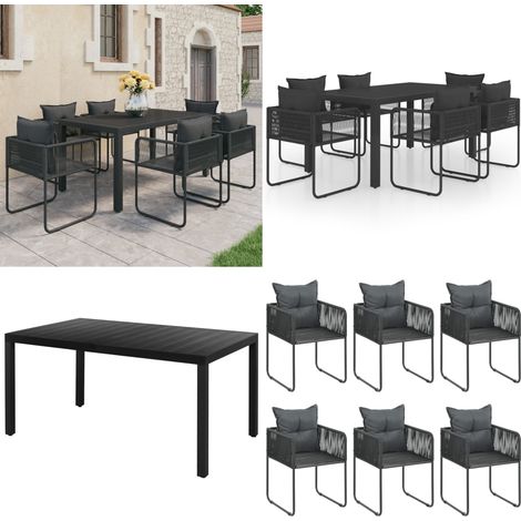7-tlg. Garten-Essgruppe PVC Rattan Schwarz - Gartenmöbel - Terrassenset (1/5)