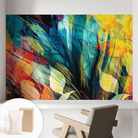 Papier peint intissé à motifs décoratifs pour salon chambre et bureau Décoration murale élégante avec colle Feuilles abstraites 104x70 cm (1/5)