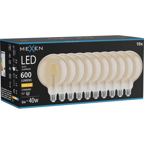 Mexen Vintis 10x ampoule filament LED E27, G125, 6W, Chaud - 2700K, 600 lm, ambre - L158-E27-0627-50x10 (1/5)