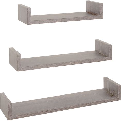Set 3 Mensole da Parete 60-50-40x15,5x8 cm in Fibra di Legno Calamita Rovere Grigio New (1/5)