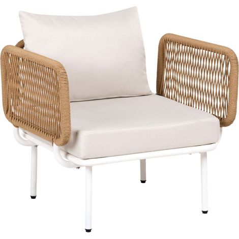 Garden Armchair Light Beige PE Rattan with Cushions Armrests Modern Rustic Style BAUCINA (1/5)