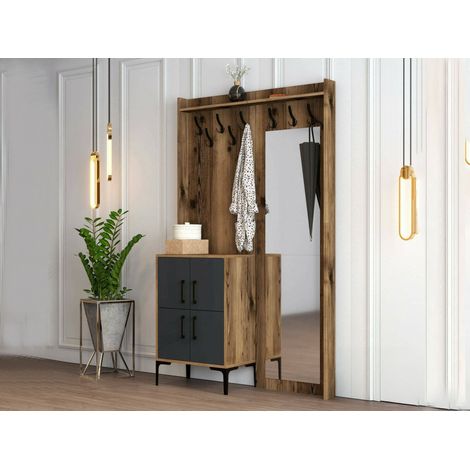 Dmora - Muebles de entrada Dperron, Entrada para perchas, Composición para atrio, Consola de almacenamiento multifunción, 120x35h200 cm, Nogal y Antracita (1/5)