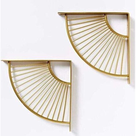 Lot de 2 Support D'étagère Triangle en Forme D'éventail Doré en Métal Flottant,Équerres Murales Équerre ,Heavy Duty Étagère d'angle,20×20cm (1/4)