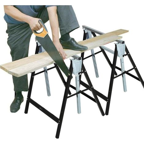 Tréteaux de sciage pliables et réglables, métal noir, lot de 2 HAVRYA (1/5)