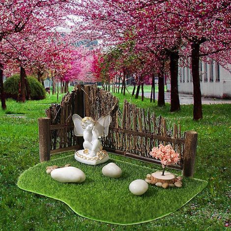 Décoration de jardin féérique, gazon artificiel, clôture, statue d'ange pour intérieur et extérieur, patio, porche, maison (1/4)