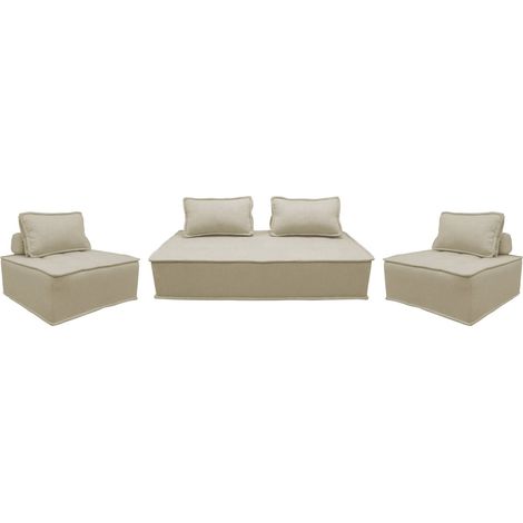 sweeek - 3er-Set Sessel für modulares Sofa, 4 Sitzplätze, Stoff, Beige