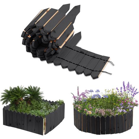 TolleTour Rasenkante Rollborder Flexibler Holzzaun Kiefernholz Beeteinfassung Beetumrandung Gartenzaun Holz Dekozaun, 200 x 10 cm Anthrazit