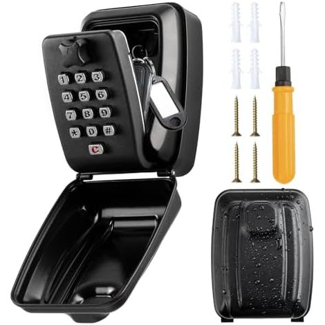 Secure Outdoor Key Box, Large Wall-Mounted Key Box with 12-Code Combination, Waterproof and Rustproof Key Box, Secure Key Box, Wall-Mounted Key Safe for Home, Factory, Garage (1/5)