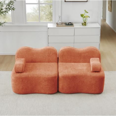 Canapé modulaire 2 places orange en velours sans montage (1/5)