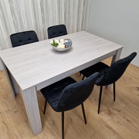 Dining Table and 4 Chairs Grey 4  Black Velvet Chairs Wood Dining Set Furniture (1/5)