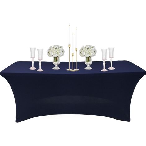 1 Nappe Rectangulaire,Spandex Extensible,Anti Tache,Bleu Foncé,Pour Mariage,Fête,Cuisine