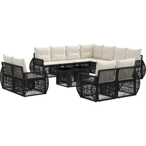 Set Divano da Giardino 12 pz Nero e Bianco Crema polyrattan vidaXL (1/5)