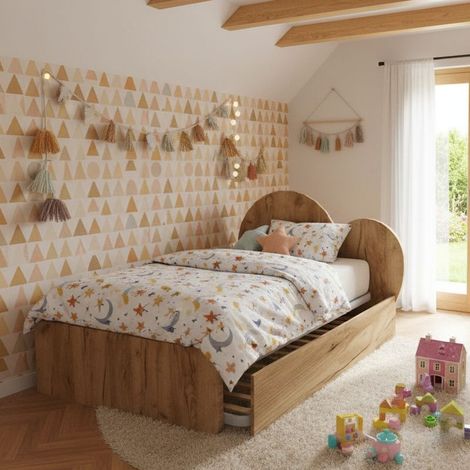 Letto a cuore 1 piazza e mezza con secondo letto estraibile - Perfetto per camerette - Quercia