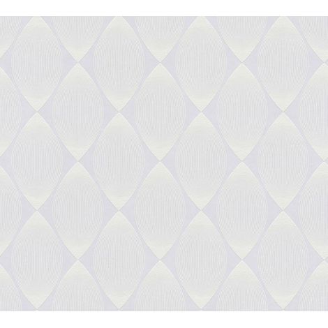 Papier peint géométrique blanc 10,05 x 0,53 m Tapisserie optique de losanges aspect 3D Papier peint intissé moderne idéal chambre (1/4)