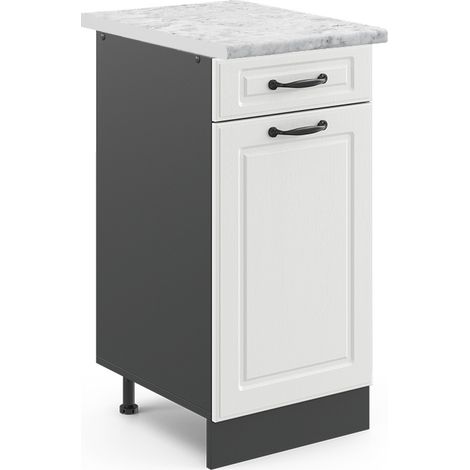 Mobiletto base per cucina R-Line, Bianco casa di campagna, 40 cm , PL Marmo, Vicco